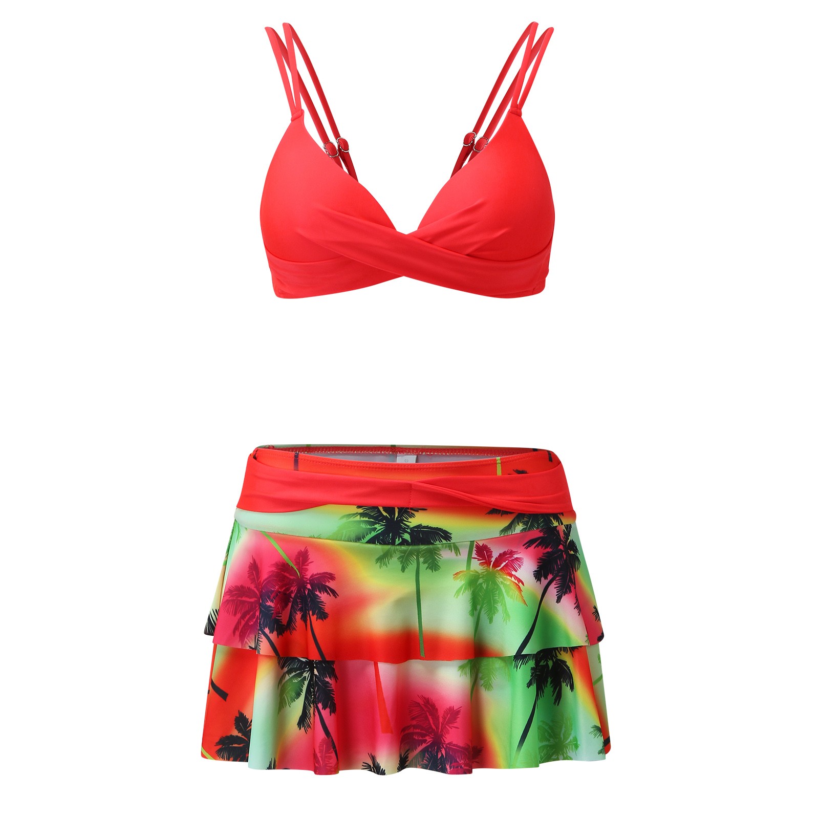 thumbnail image 3 of MKLEKYY Traje De Baño Mujer Natacion Women'S Sexy Split High Waist Ruffle Print Bikini Swimsuit Set, 3 of 6
